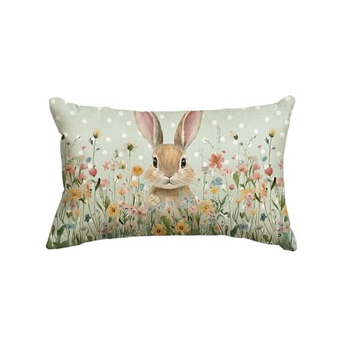 AVOIN colorlife Easter Bunny Wildflowers Throw Pillow Cover, 12 x 20 Inch Polka Dot...