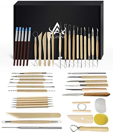 Augernis Ceramic Clay Tools, 45Pcs Pottery Sculpting Tools Set with Wooden Handles for Pottery Modeling, Smoothing, Carving, Beginners Kid's After Classes Club
