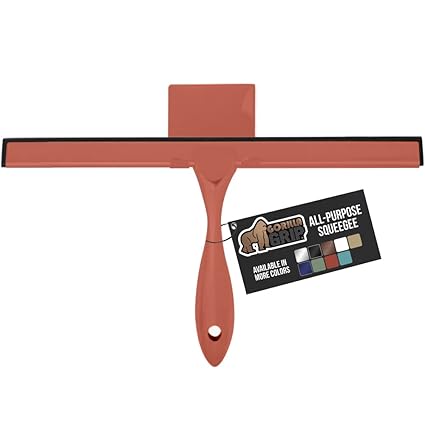 Gorilla Grip All Purpose Squeegee for Shower Glass Doors, Car Window Cleaning, Home Mirrors, 14 Inch, Stainless Steel, Streak Free Shine, Bathroom Accessory with Adhesive Hook, Coral