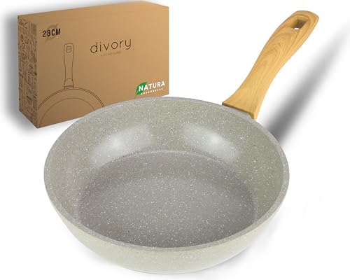 DIVORY Sartén cerámica 28 cm - para cocinas de inducción, sin PFAS ni PTFE, grande, recubierta, apta para horno y lavavajillas (Natura, 28 cm)