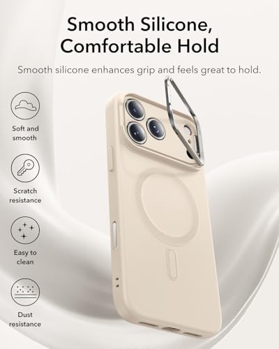 Image of ESR for iPhone 15 Case, MagSafe Silicone Case with Stand, Military-Grade Protection, Built-in Camera Stash Stand, Magnetic Phone Case for iPhone 15, Cloud Series, Light Tan