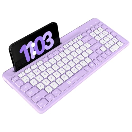 Image of Portronics Bubble Square Wireless Keyboard with Bluetooth + 2.4 GHz USB Receiver (Dual Connectivity), Pair 3 Devices Max, Multimedia Hotkeys, for Laptop, PC, Smartphone, Tablet (Purple)