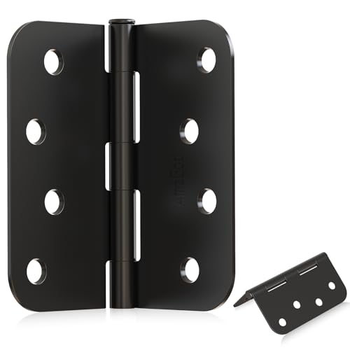 4" X 4" Black Door Hinges – 6 Pack Matte Black Door Hinges with 5/8" Radius, Rounded Interior Heavy Duty 4 Inch Black Hinge for Front and Exterior Doors by AmzGod - Used condition - US$17.86