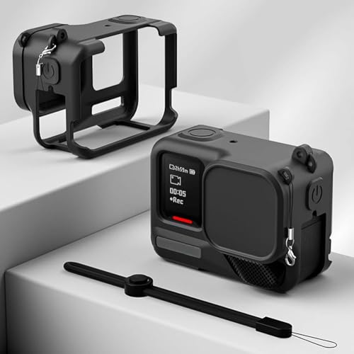 Image of M.G.R.J Silicone Protective Case Cover for Insta360 Ace Pro 2 Action Camera, Camera Lens Cover Cap with Hand Strap (Black)