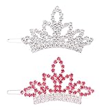 PET SHOW Dog Tiara Crown Hair Clips Bows for Small Dogs Costume Crystal Rhinestone Girls Puppies Barrette Grooming Hair Accessories (2pcs Silver + Pink Crown)