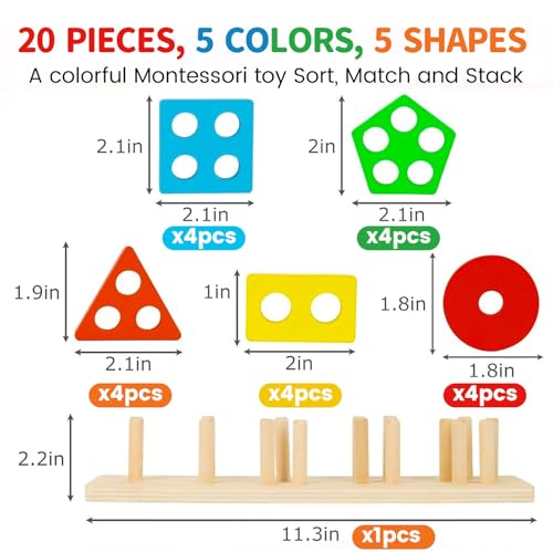 Image of 3 otters Wooden Sensory Toys for Toddlers Montessori Stacking and Sorting Learning Toy Activities Puzzles 20 PCS Medium (Pack of 2)
