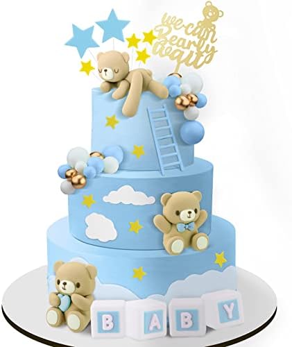 Yinder 41 Pcs Bear Cake Toppers Decoractions,Blue, Brown,Cute Style