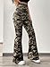 WDIRARA Women's Newspaper Print Flare Wide Leg Elastic Waist Fitted Funky Letter Print Pants Army Green Large