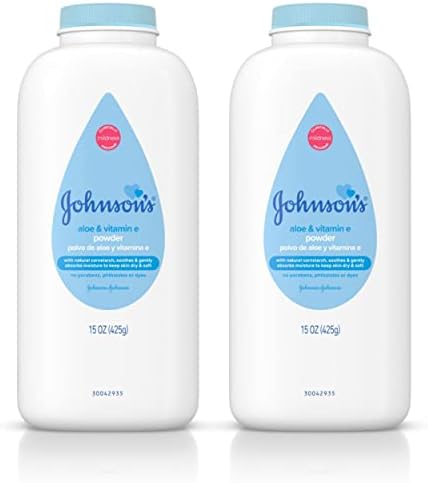 Johnson's Baby Powder, Naturally Derived Cornstarch with Aloe & Vitamin E for Delicate Skin, Hypoallergenic and Free of Parabens, Phthalates, and Dyes for Gentle Baby Skin Care, 15 oz (Pack of 2)