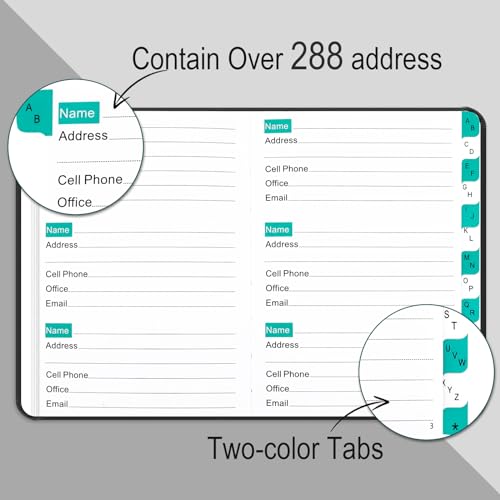 Agenda de endereços com abas alfabéticas, agenda telefônica de endereços portátil, organizador de en