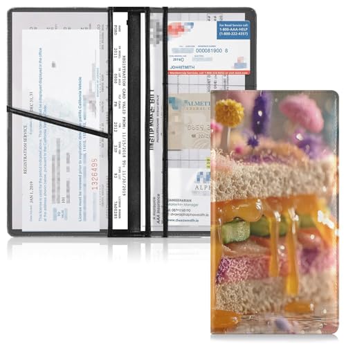 Car Registration and Insurance Holders Art Sandwich Print, PU Leather for License Documents Cards