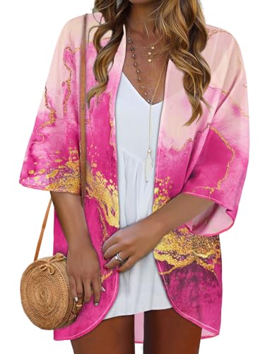 Image of Women Kimono Cardigans Casual Summer Tops Cover up Open Front Floral Print Resort Wear 2026