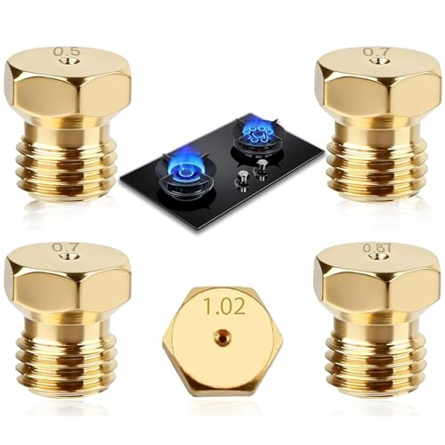Lot de 5 Gicleur Gaz Butane,Injecteur de Gaz Bouteille Kit de Conversion, Bouteille Gicleur Brûleur 0,5/0,7/0,87/1,02,Butane pour Buses et Injecteurs pour Bruleur Gaziniere