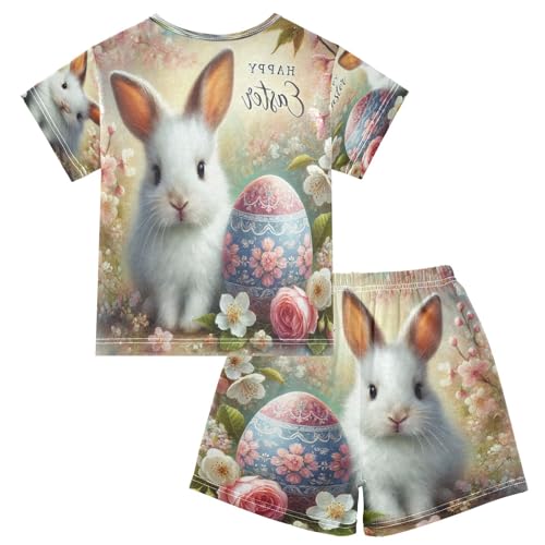 Rabbit Easter Egg Pajama Set Short Sleeve Sleepwear Soft Pajamas Shorts Sets Cotton PJS 5Y2