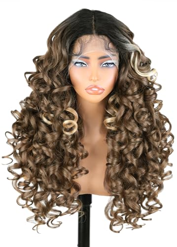 SOKU Curly Lace Front Wig, Long Curly Golden Brown Wigs