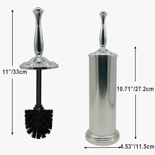 Image of Chrome Silver Metal Toilet Bowl Brush with Handle Lid Holder, Durable Bathroom Cleaning Tool for Easy Toilet Maintenance, Bathroom Toilet Brush for Efficient Cleaning and Hygiene