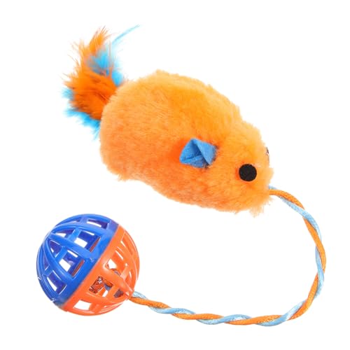 POPETPOP 猫用インタラクティブおもちゃ 耐久性プラスチックベル付 ぬいぐるみマウス型 かみき防止 室内遊び促進 ストレス解消 猫キッティー