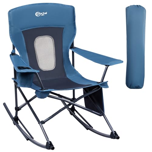 PORTAL Outdoor Rocking Chair Camping Folding Portable Rocker with Cup Holder Side Pocket Carry Bag, Support 350LBS (Mesh Blue)