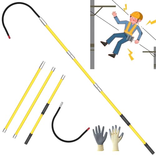 220kV High Voltage Insulated Rescue Hook​​ | ​​Retractable Fiberglass Pole​​ (3.3-9.8FT) | ​​18" Detachable Hook​​ + ​​Storage Bag​​ | ​​Non-Slip Handle​​ for ​​Substation/Fire/Construction(Yellow)