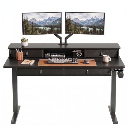 Image of ErGear Electric Standing Desk with 4 Drawers, Height Adjustable Desk with Storage, C-Clamp Mount Compatible, Computer Home Office Table with Cable Management Tray