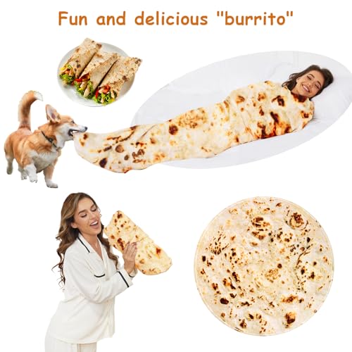 Image of Tortilla Blanket 80 inches, Burrito Adult Size, Birthday Gifts for Her Him, Taco Food Blanket for Funny Gifts, Giant Soft Round Novelty Blanket, Funny for Girlfriend Boyfriend