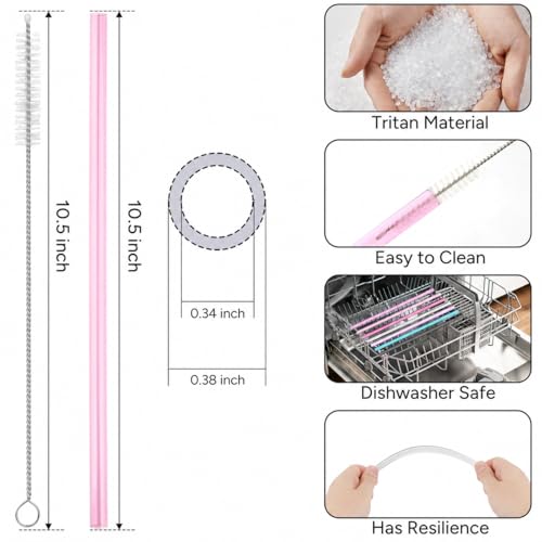 Image of Replacement Straws Compatible with 30 oz Stanley Quencher Tumbler, 10.5 Inch Reusable Straws, Drinking Cup Accessories,Pink-6 Pack