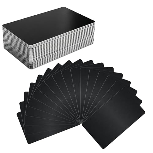 50PCS Metal Business Cards Blanks,0.45mm Thick 3.4x2.1 Inch Aluminum Black Business Cards Blank,Multipurpose Cards Blanks for House Office Customer DIY Gift by HrEtngiz - Used condition - US$8.44