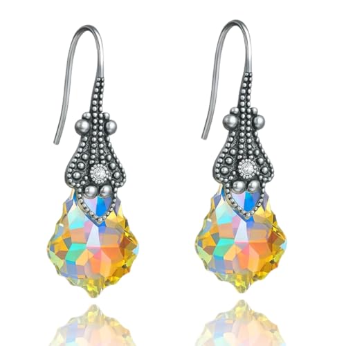 Handmade Iridescent Vintage Dangling Earrings for Woman Art Deco Austrian Crystal Jewelry Gift Box (Arora Borealis)