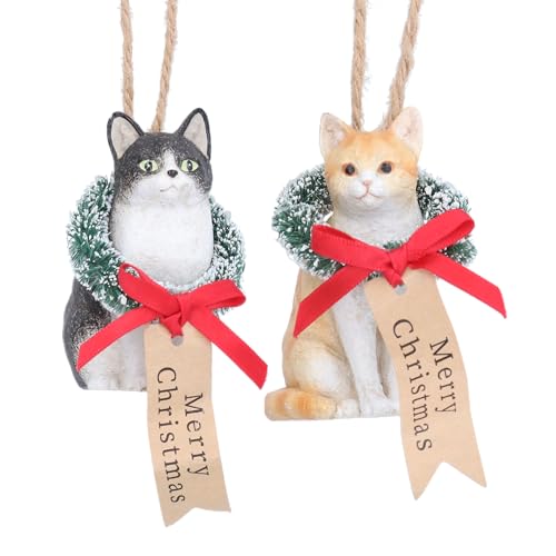 Image of Gisela Graham Cat with Tag Christmas Tree Decorations, Set of 2