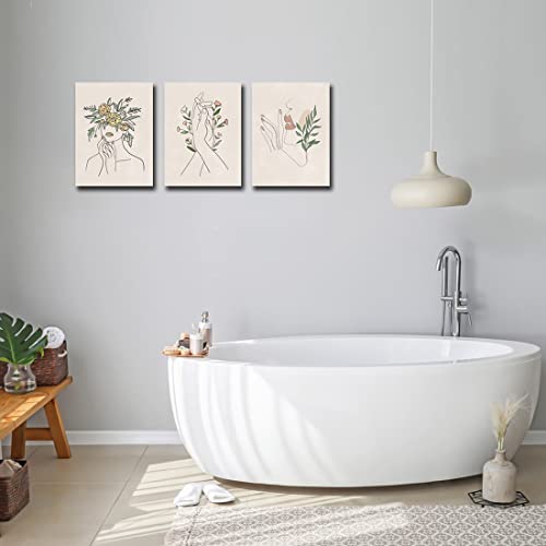 Boho Wall Art Set Of 3, Abstract Line Flower Botanical Aesthetic Posters, Modern Minimalist Hand In Hand Wall Art Picture Canvas Prints For Bedroom Bathroom Living Room Decor Painting Artwork 12"X16" #TOP4