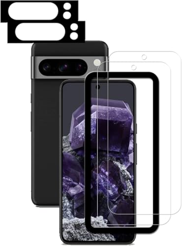 HKKAIS Screen Protector For Google Pixel 8 Pro Tempered Glass 2-Pack Camera Lens Protector Film 2-Pack with Easy Alignment Tool