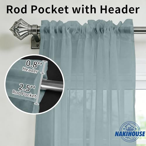NAKIHOUSE Voile Curtain, 2 Panels Net Curtains for Windows 63 Drop, Elegant Slot Top Sheer Curtains, Light Filtering Blue Grey Voile Curtains for Living Room, Breathable & Graceful Window Drapes - Image 5
