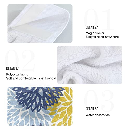 Kcldeci Dahlia Floral 2 Pcs Hanging Kitchen Hand Towels Boho Paisley Blue And Yellow Flower Rustic Kitchen Wears Hanging Tie Towels Dishcloths Sets #TOP4