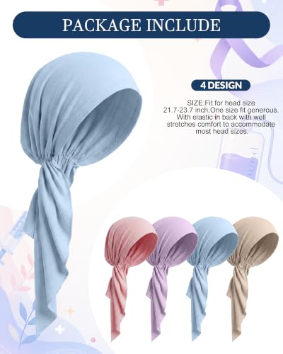 Image of Halfchet 4 Pcs Chemo Headwear for Women Pre Tied Cancer Caps Head Scarf Turbans for Women Patients Gifts