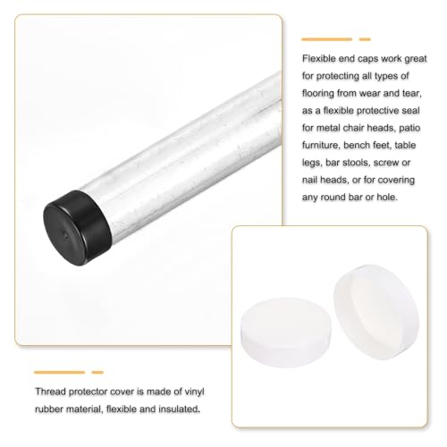 Image of uxcell 2pcs Rubber End Caps 200mm(7 7 /8 Inch) ID Vinyl Round Tube Bolt Cap Cover Screw Thread Protectors White, 50mm Height