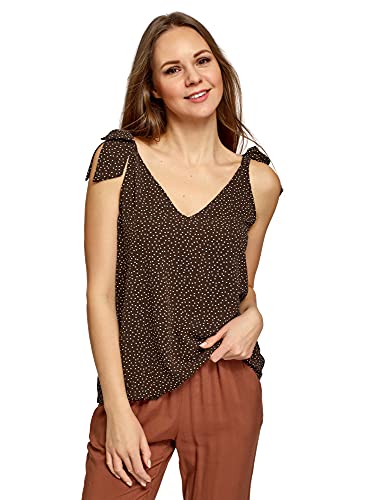 oodji Ultra Damen Top mit V-Ausschnitt und Schleifen, Braun, DE 34 / EU 36...