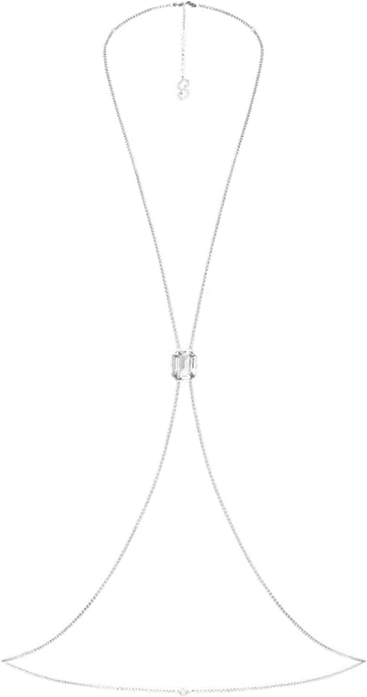 Swarovski Crystal Body Chain, X SKIMS 5678065 Exotic Body Jewlery, Swarovski x SKIMS Octagon cut, Box chain, X-shape, White, Rhodium plated