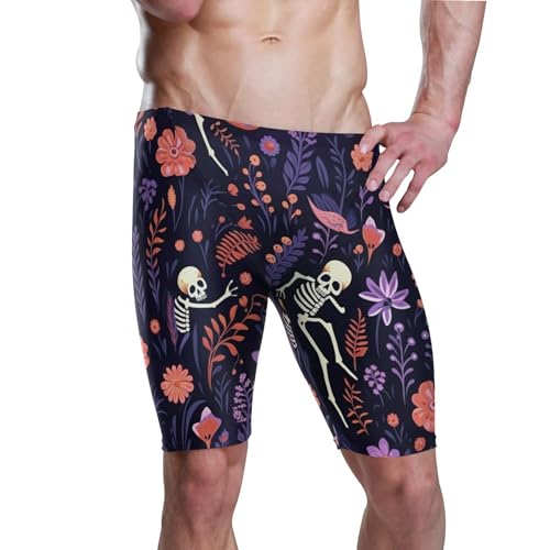 Sugar Skull Skeleton Gothic Flowers Swim Jammers Swimsuit for Men XXL B0400648