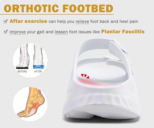 Image of KuaiLu Womens Recovery Sandals With Comfortable Plantar Fasciitis Arch Support, Orthotic Adjustable Thick Cushion Sport Slides Reduces Stress on Feet, Joints & Back Post-Exercise