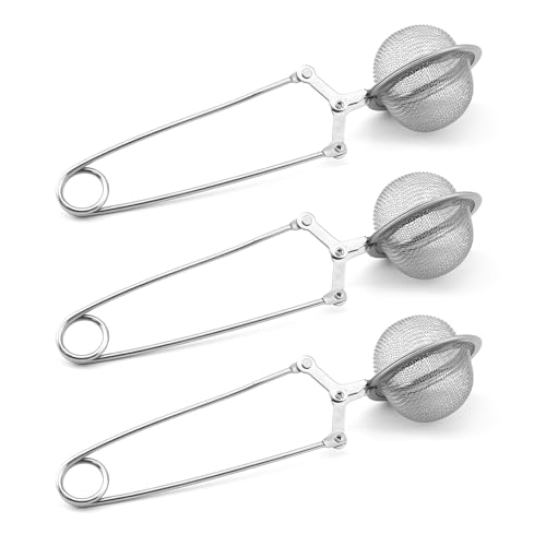 Juxiamal 3 Pack Snap Ball Tea Strainers with Handle, Premium Stainless Steel Fine Mesh Loose Tea Ball Infusers Steepers for Herbal Spices Seasonings