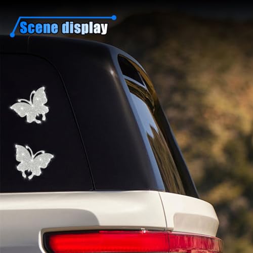 Image of 2PCS Bling Rhinestone Car Sticker Decal, Self Adhesive Crystal Dog Paw Stickers, Car Interior&Exterior Decal for Women, Car, Window, Refrigerator, Mirror, Laptop, Truck, Helmet Decoration (Butterfly)