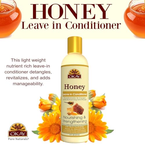 OKAY | Honey Leave-In Deep Conditioner | For All Hair Types & Textures | Hydrate, Smooth & Strengthen | With Shea Butter, Almond & Avocado | Free of Parabens, Silicones, Sulfates | 8 oz