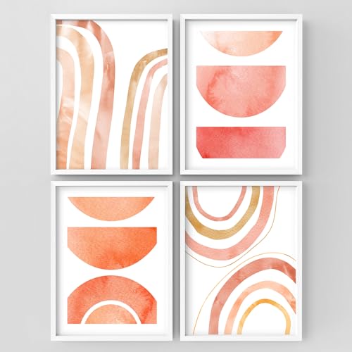Framed Wall Art Collage Print Gallery Set, Geometric Watercolor Peach
