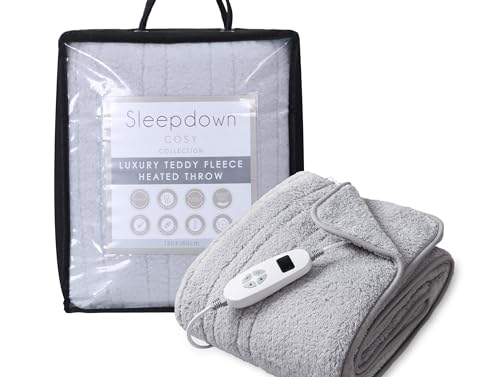 Sleepdown Teddy Fleece Electric Blanket Energy Efficient Temperature Controller Auto Shut Off Overheat Protection Soft Quilt -Grey - 130cm x 160cm