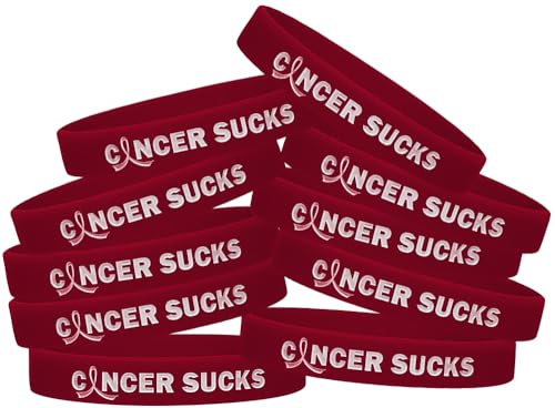 Bracelets Cancer Sucks en silicone bordeaux - Lot de 10 pièces plusieurs choix de couleur