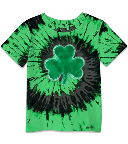 Boys Girls St Patrick's Cute Holiday Shirts Irish Shamrock Short Sleeve Tops Black Green Tie Dye Clover 9-10 Years