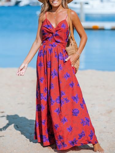 Image of CUPSHE Women's Maxi Dress Floral Print Twisted V Neck Sleeveless Long Dress Summer Casual Dress