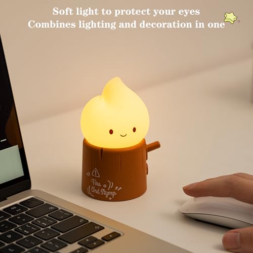 Image of Cute Flameless Candles Lamp, Torch Stump Night Light, LED Tea Lights Candles Rechargeable Dimmable Timmer Lamp,Suitable for Kids lamp Bedroom,Outdoor,Camp,Gift (Tree Stump Fire)