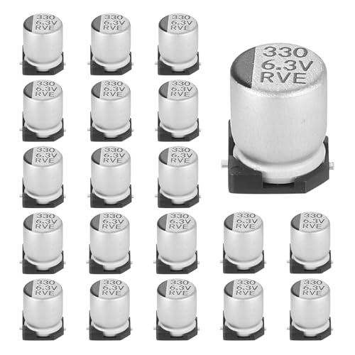 sourcing map 330uF 6.3V Aluminum Electrolytic Capacitors, Low Impedance Surface Mount Device Electrolytic Capacitor for TV Computer Circuit Board DIY Electronic Projects, 6.3x7.7mm, 20pcs
