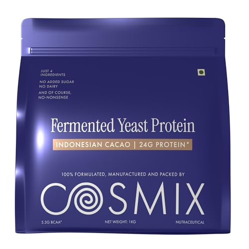 Image of Cosmix Fermented Yeast Protein Powder | 24g Protein | Pure Single-Source Plant Protein | Made In-House | Smooth, Crazy tasty & Gut-Friendly | Indonesian Cacao, 1Kg Pouch